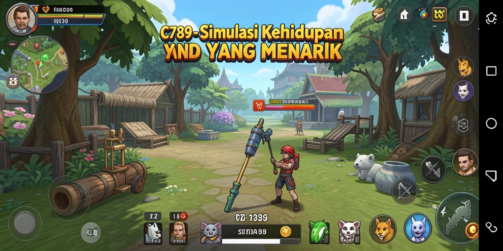 Screenshot gameplay C789 yang menampilkan simulasi aktivitas kehidupan.
