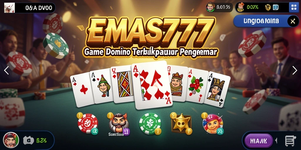Tampilan menarik dari gameplay EMAS777 yang menampilkan permainan Domino seru.