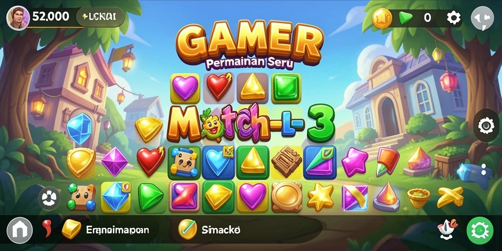 Screenshot menunjukkan gameplay seru dari GAMERP Match-3.