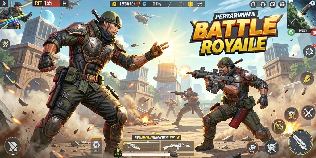 Gameplay RP55 yang mendebarkan dengan aksi pertempuran intens.