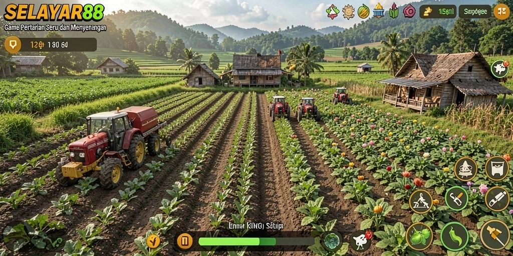 Screenshot gameplay SELAYAR88 menampilkan aktivitas bertani yang seru.